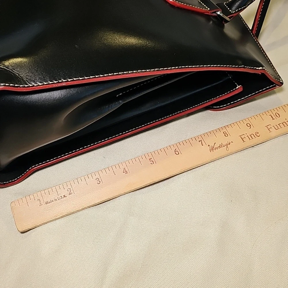 Lodis Black Leather Tote Bag With Red Edge Trim - Picture 6 of 11